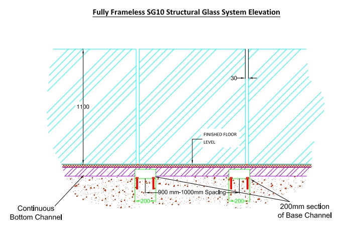 fully frameless glass balustrade elevation